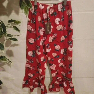 NWT Matilda Jane Clothing Girl's Pink Rose/Red Print Wide Ruffle Leg Size 10.